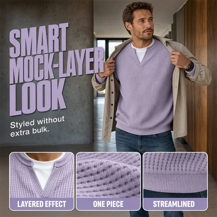 Corbin – Strukturierter Waffelstrick-Pullover mit Mock-Layer-Optik