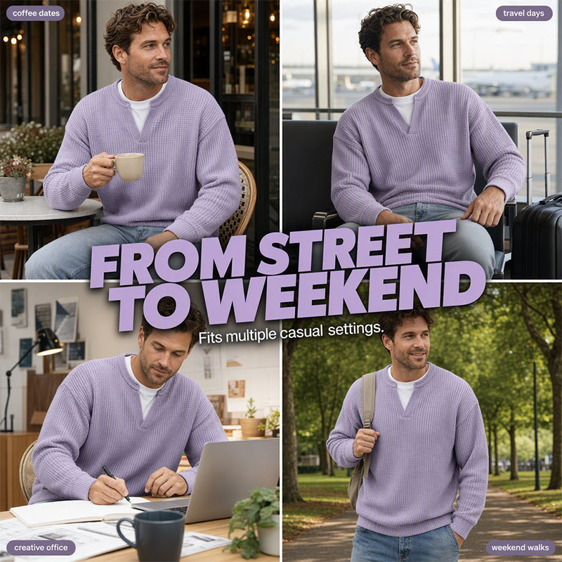 Corbin – Strukturierter Waffelstrick-Pullover mit Mock-Layer-Optik