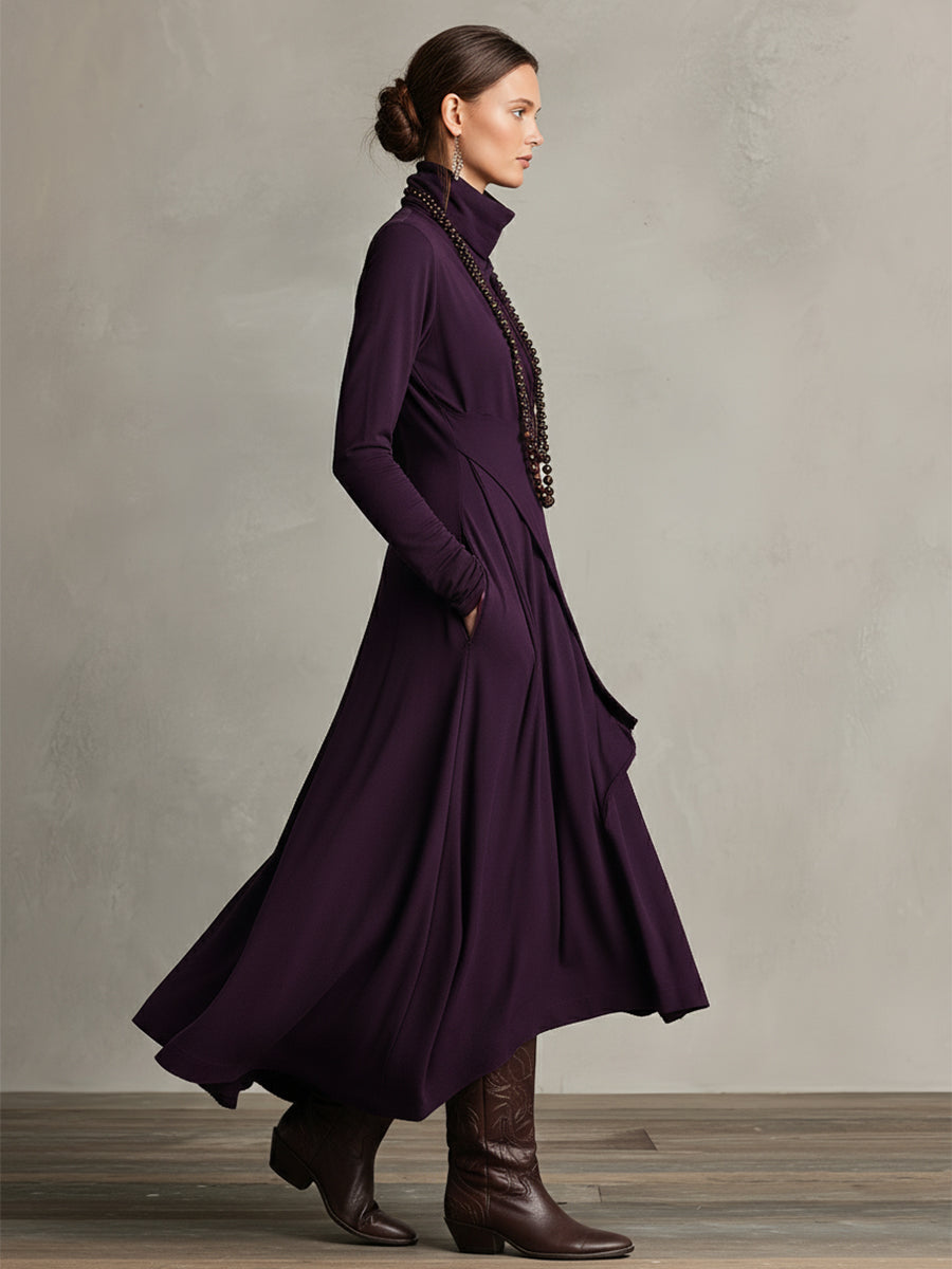 Carrie – Asymmetrisches Strick-Maxikleid mit Rollkragen