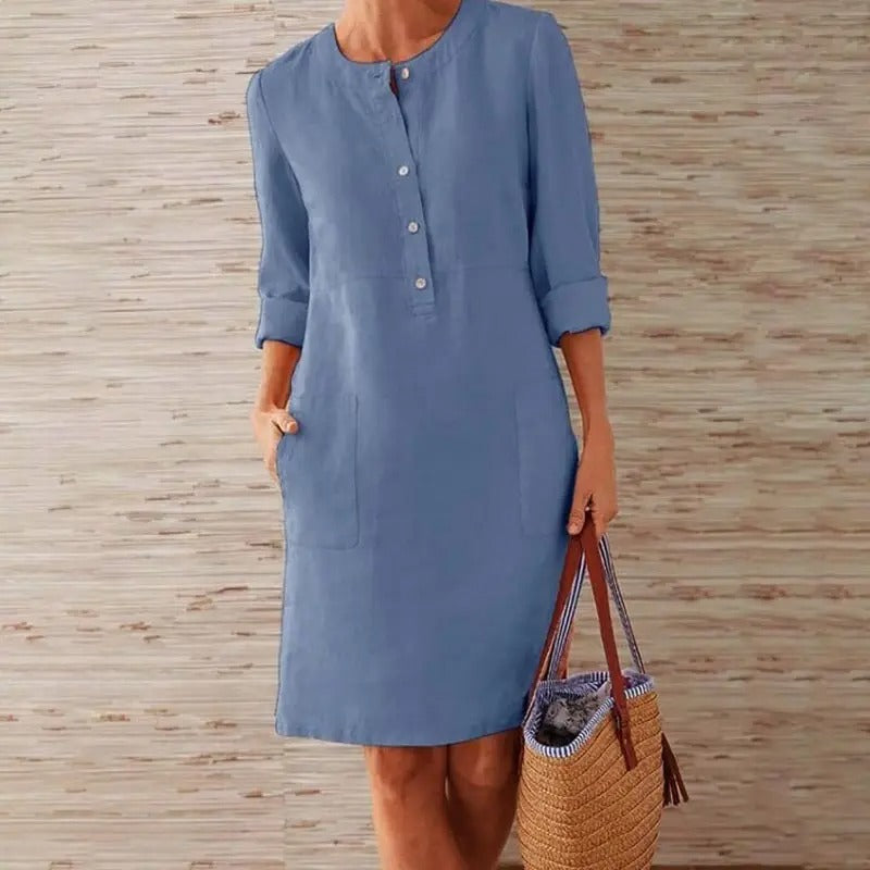 Lena – Langarm-Leinenkleid