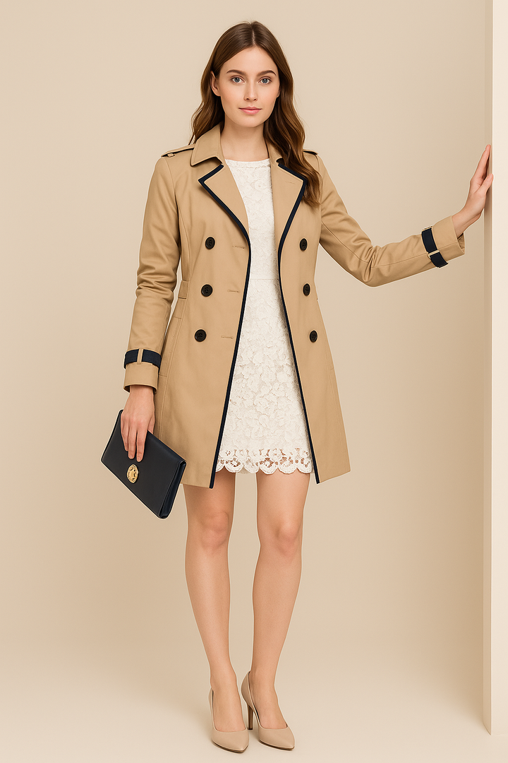 Catie – Zweireihiger Trenchcoat mit Kontrastbesatz