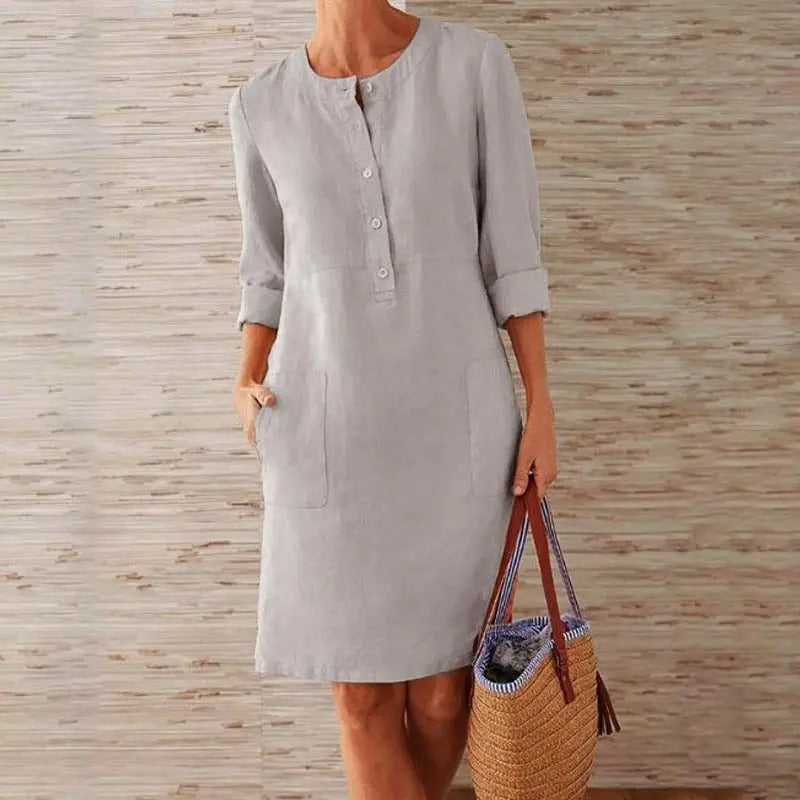 Lena – Langarm-Leinenkleid