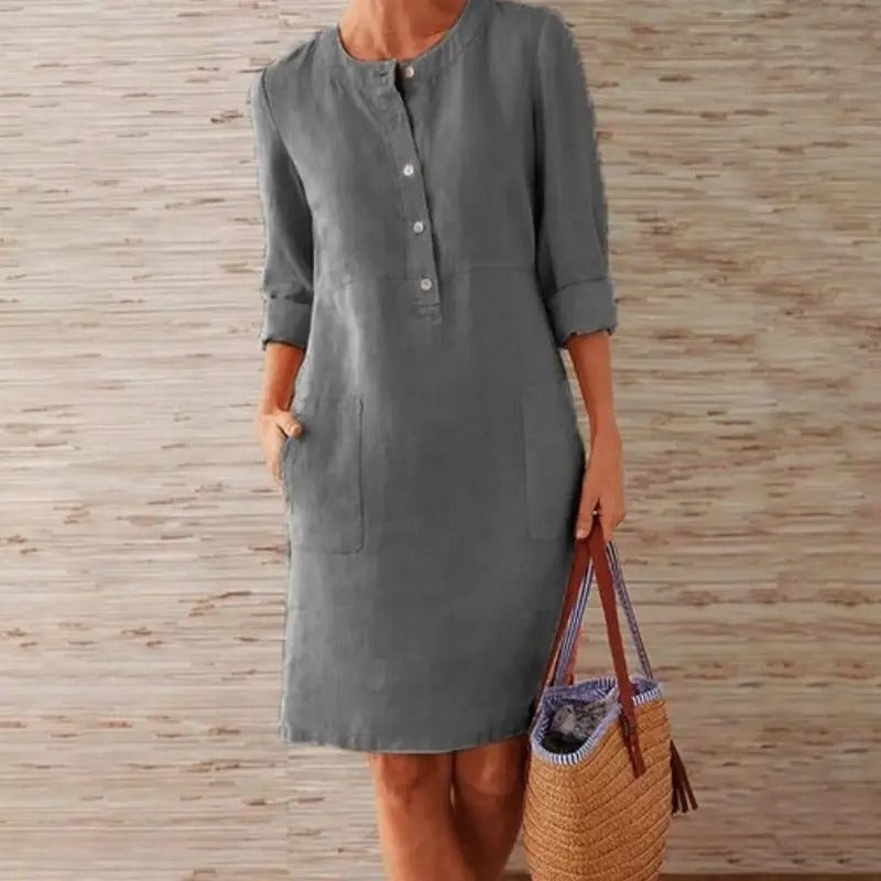 Lena – Langarm-Leinenkleid
