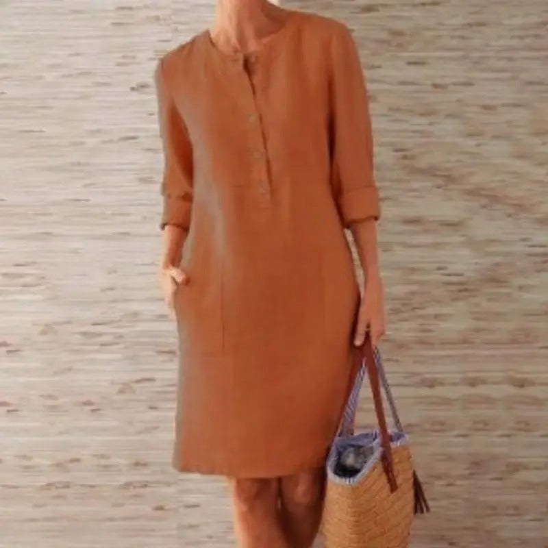 Lena – Langarm-Leinenkleid