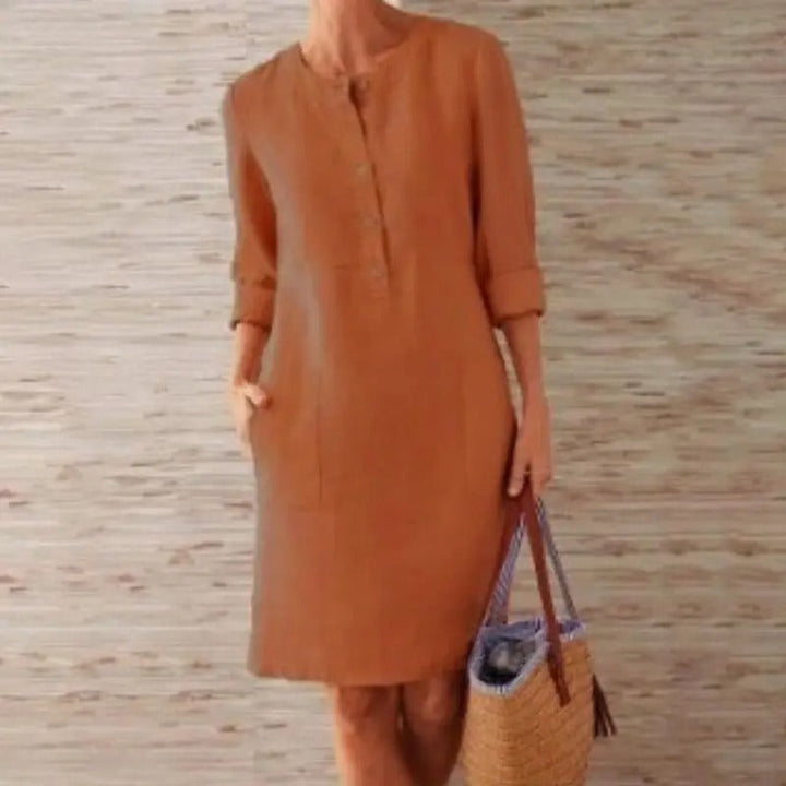 Lena – Langarm-Leinenkleid