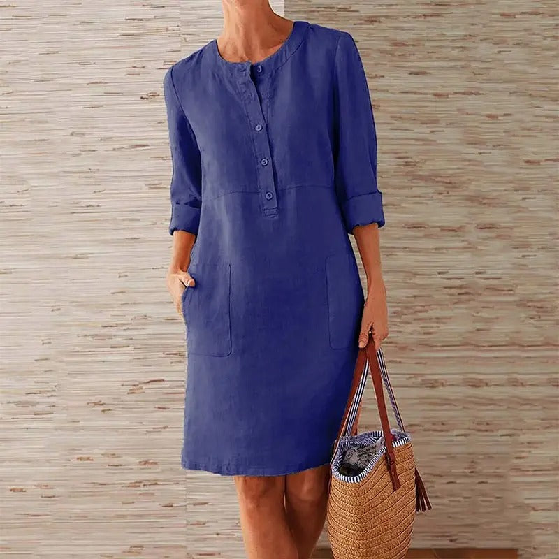 Lena – Langarm-Leinenkleid