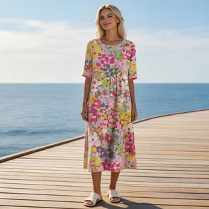 Herra – Midi-Kleid mit Blumen-Aquarellmuster