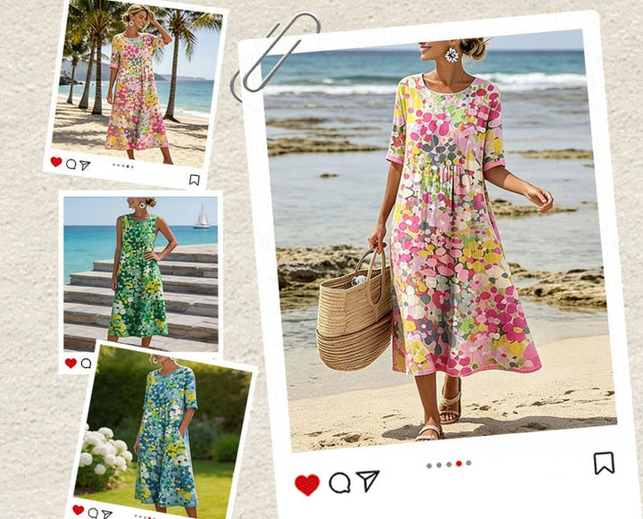 Herra – Midi-Kleid mit Blumen-Aquarellmuster