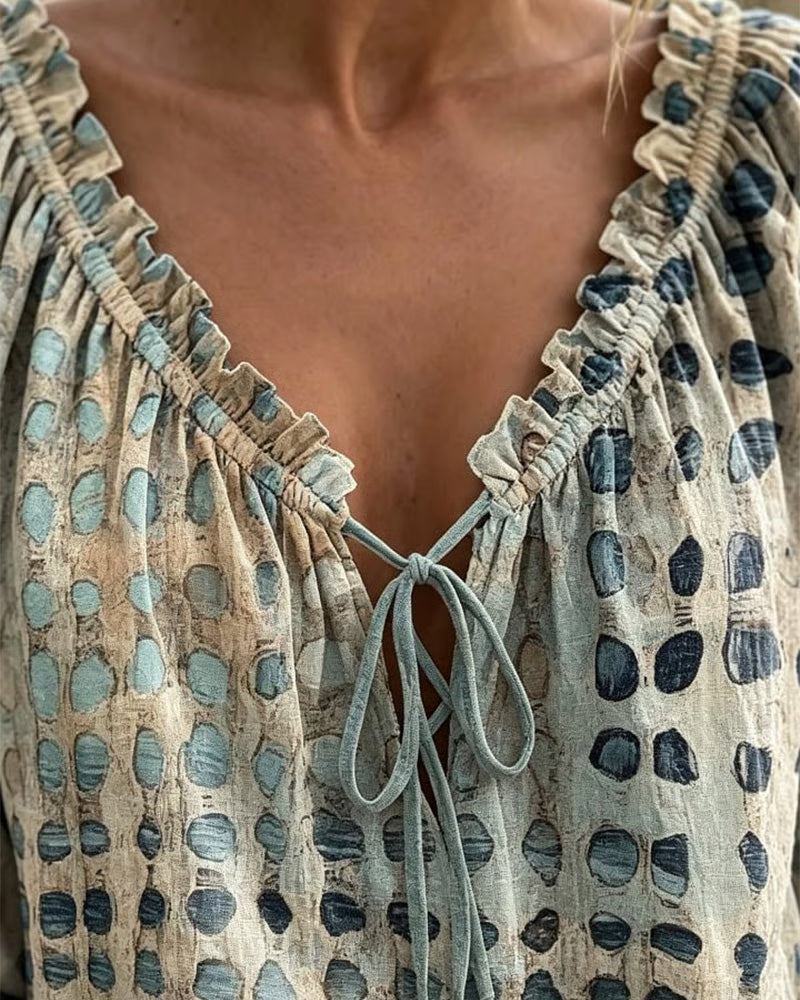 Angelique – Vintage-Bluse mit V-Ausschnitt und Print